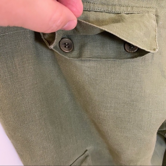 Linen Cargo Capri Cropped Utility Green Pants Size 10 - Picture 5 of 8